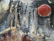 Red Moon SOLD 10" X 12" Acrylic, mixed media on canvas board