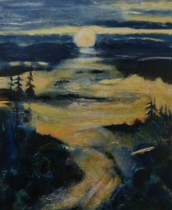 Solstice Moon SOLD 24" H x 20" W Acrylic, mixed media on canvas